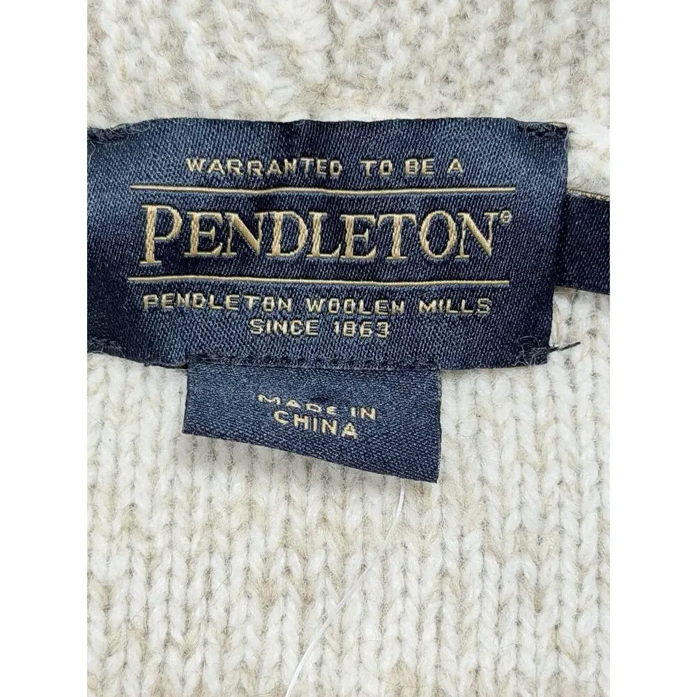 Pendleton Glacier Stripe Lambswool Shawl Cardigan Sweater Oatmeal Mens Sz Small